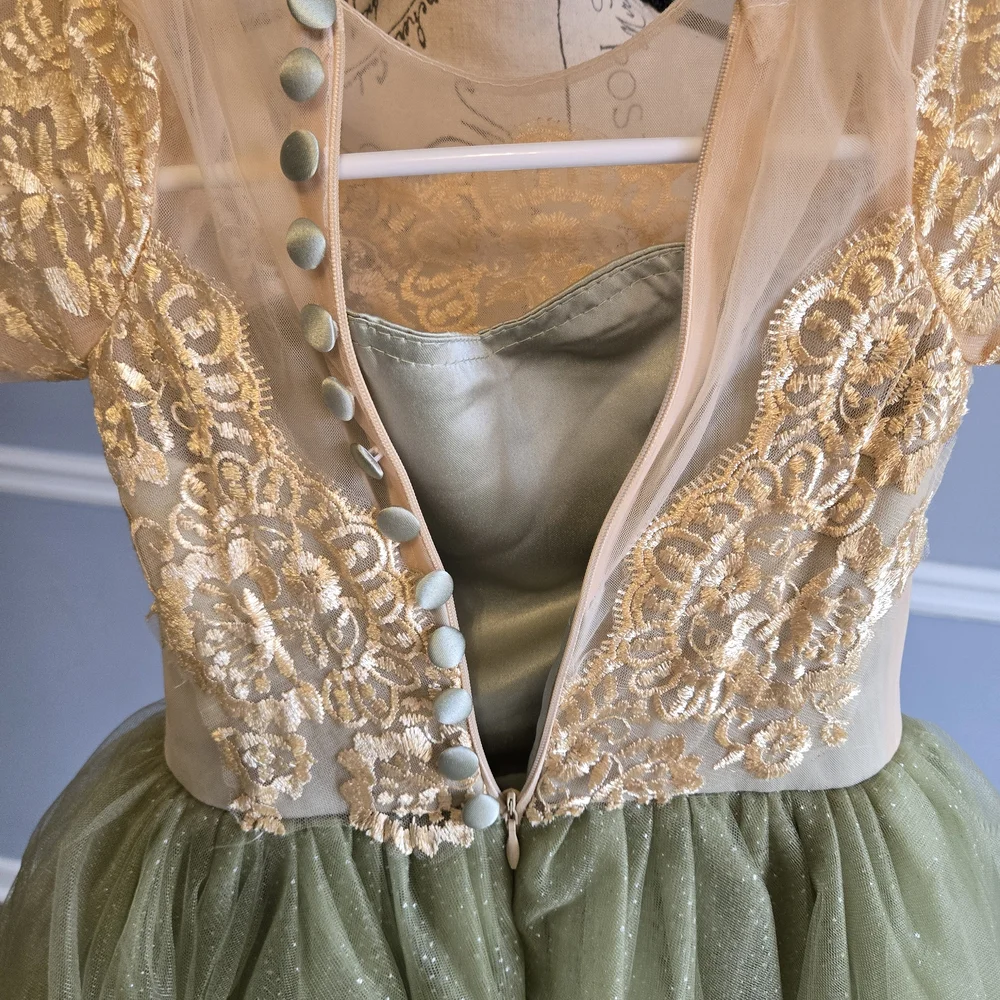 Elegant Green and Gold Kids Costume Dress
